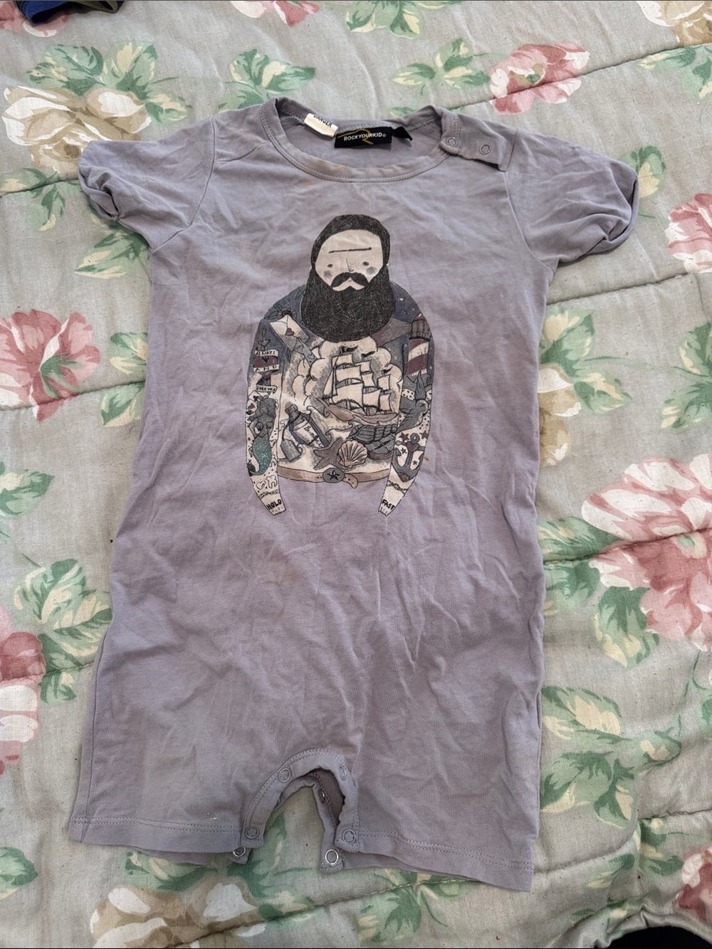 Rock Your kid Baby Lavender Tattoo Sailor Romper 18-24